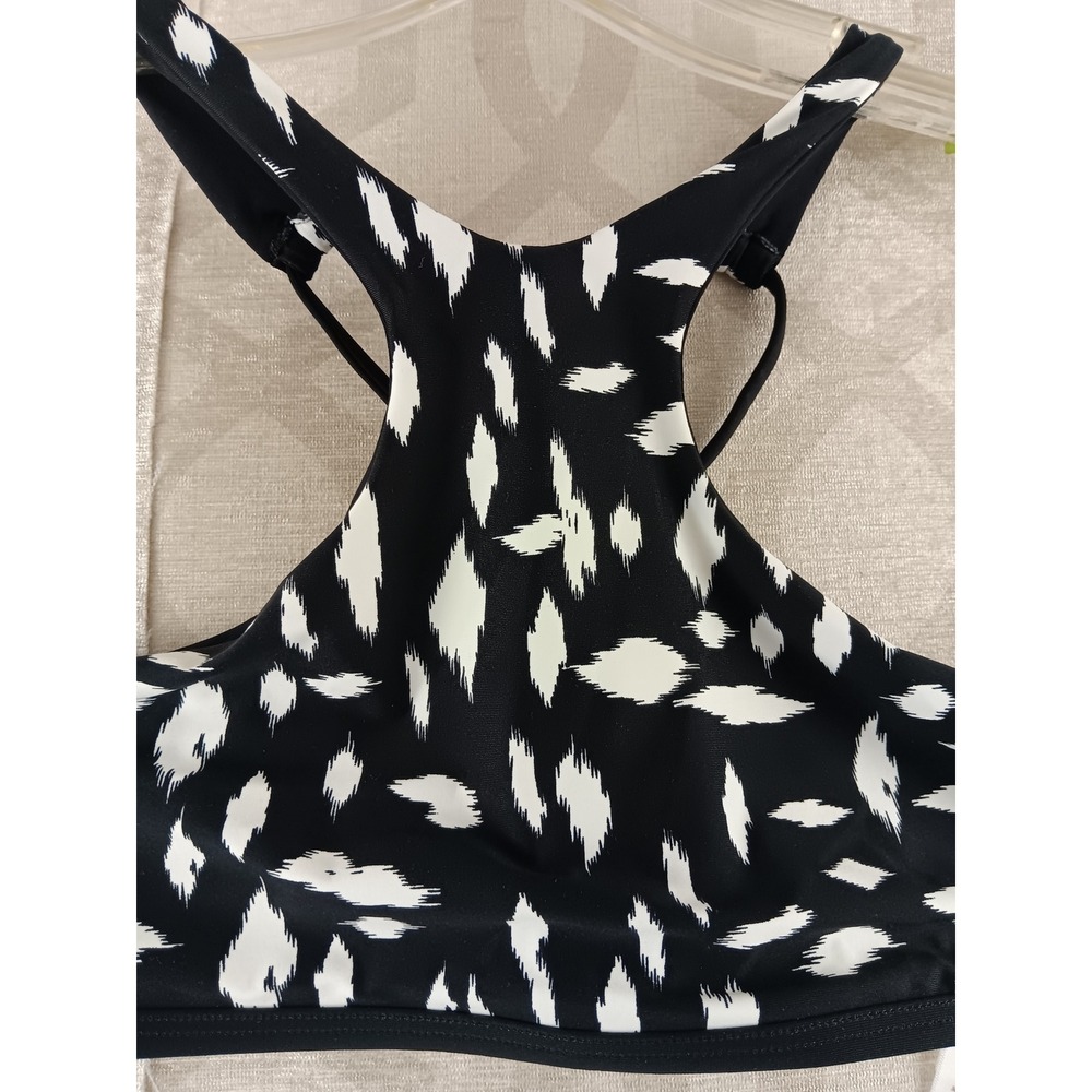 L Space by Monica Wise Black White Print Cross Back Halter‎ Bikini Top S - Picture 2 of 9